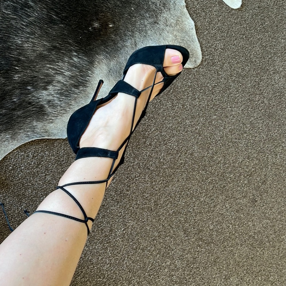 Schutz Black Suede Sandals strapy size 8